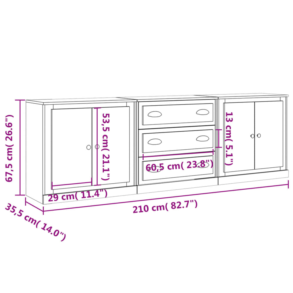 Buffets 3 pcs Chêne fumé Bois d'ingénierie - XIOS
