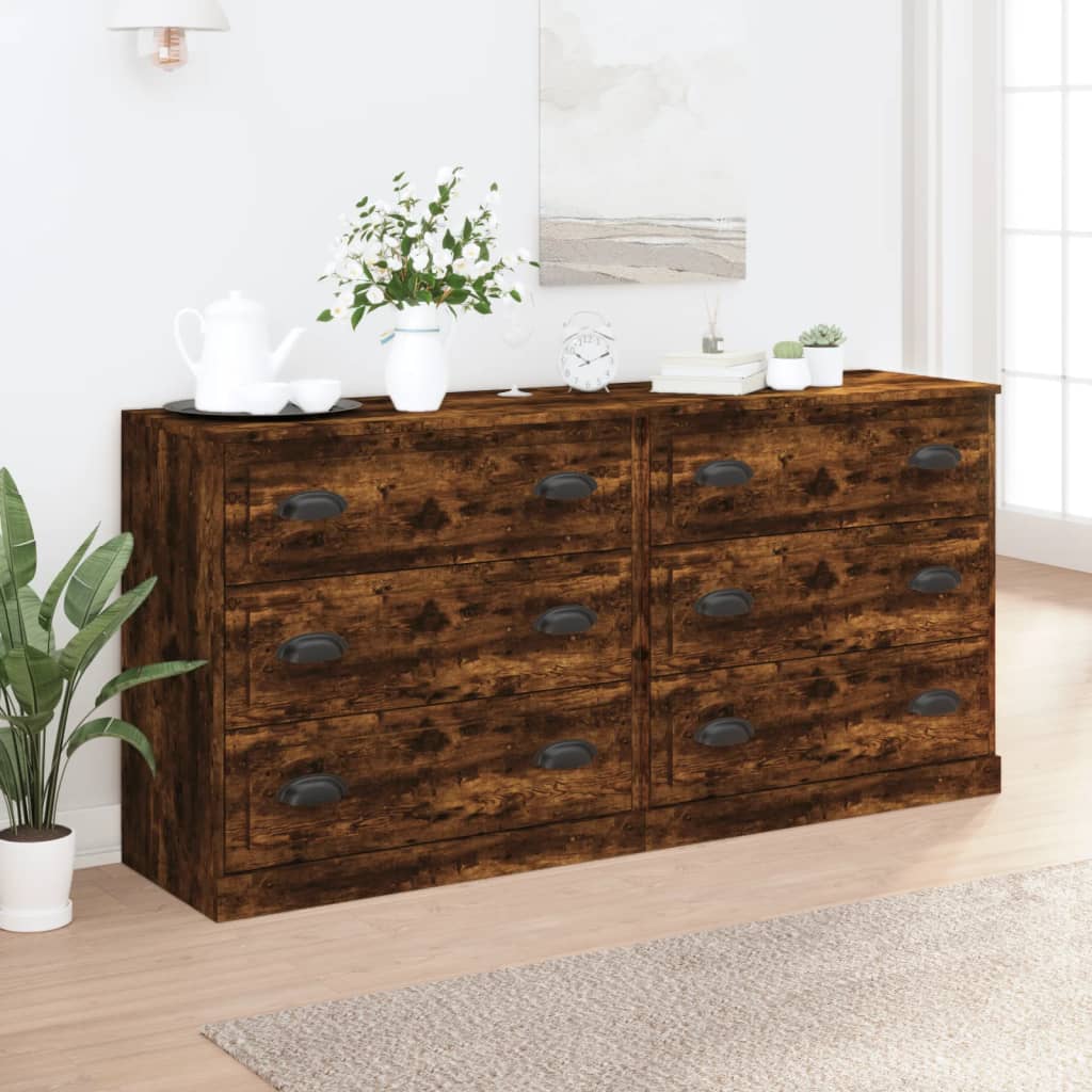 Buffets 2 pcs chêne fumé bois d'ingénierie
