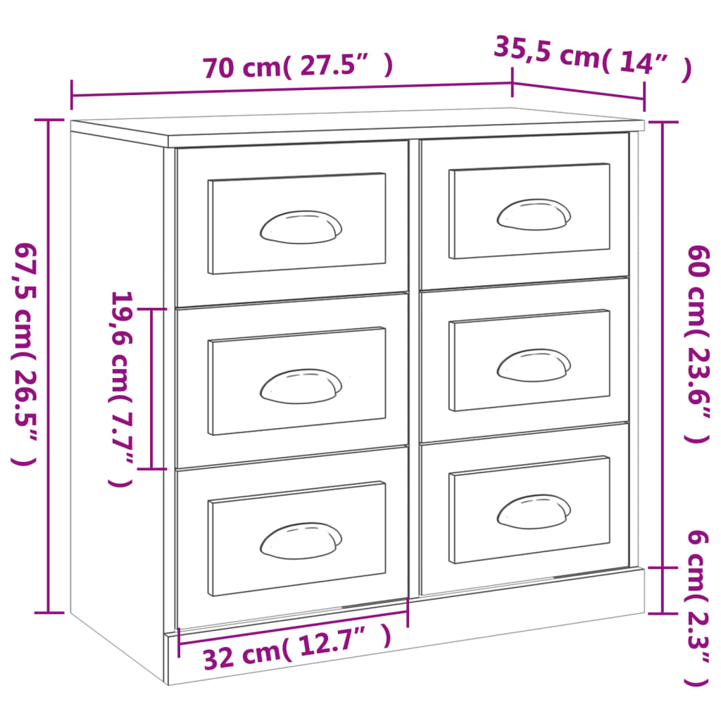 Buffets 2 pcs blanc bois d'ingénierie - XIOS