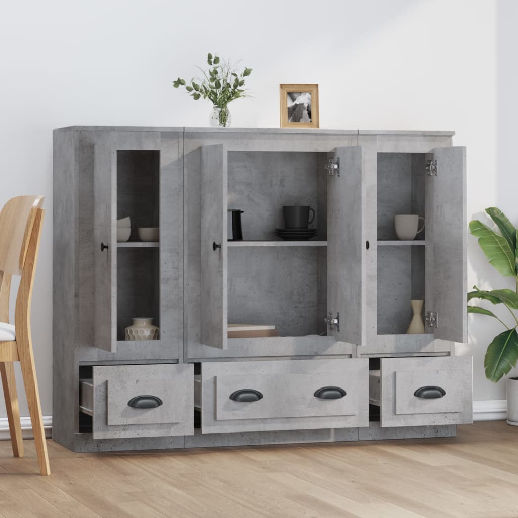 Buffets 3 pcs gris béton bois d'ingénierie