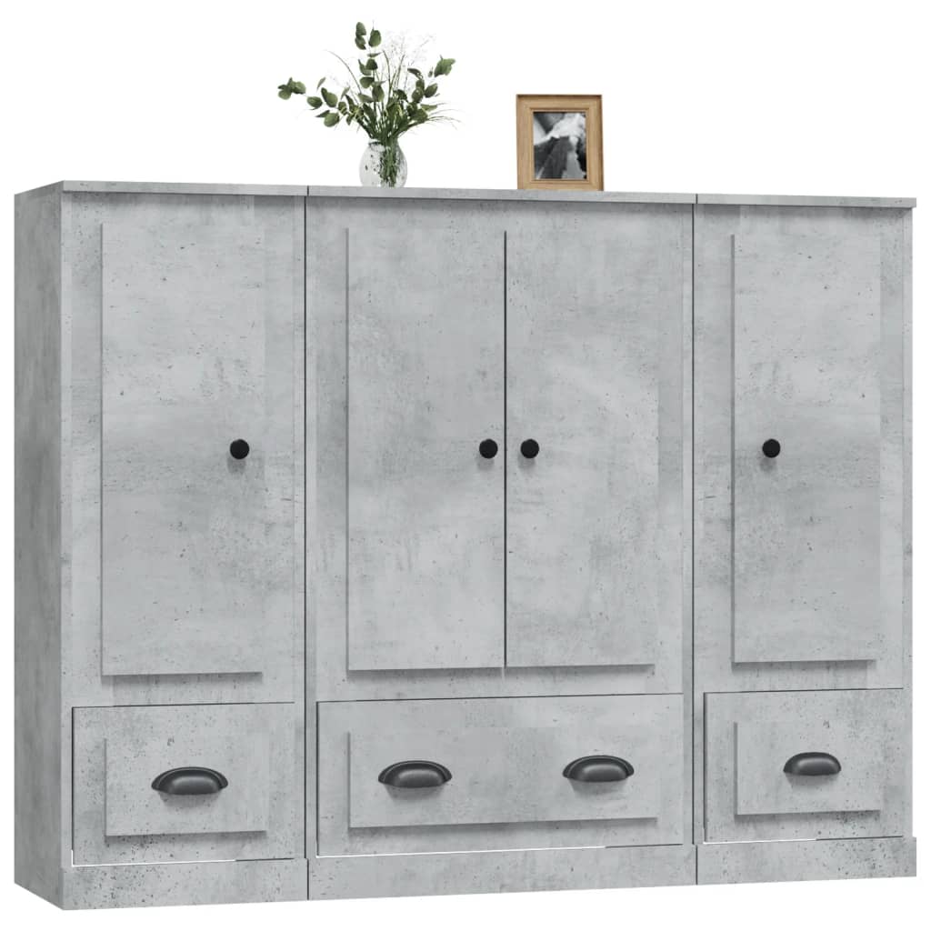 Buffets 3 pcs gris béton bois d'ingénierie - XIOS