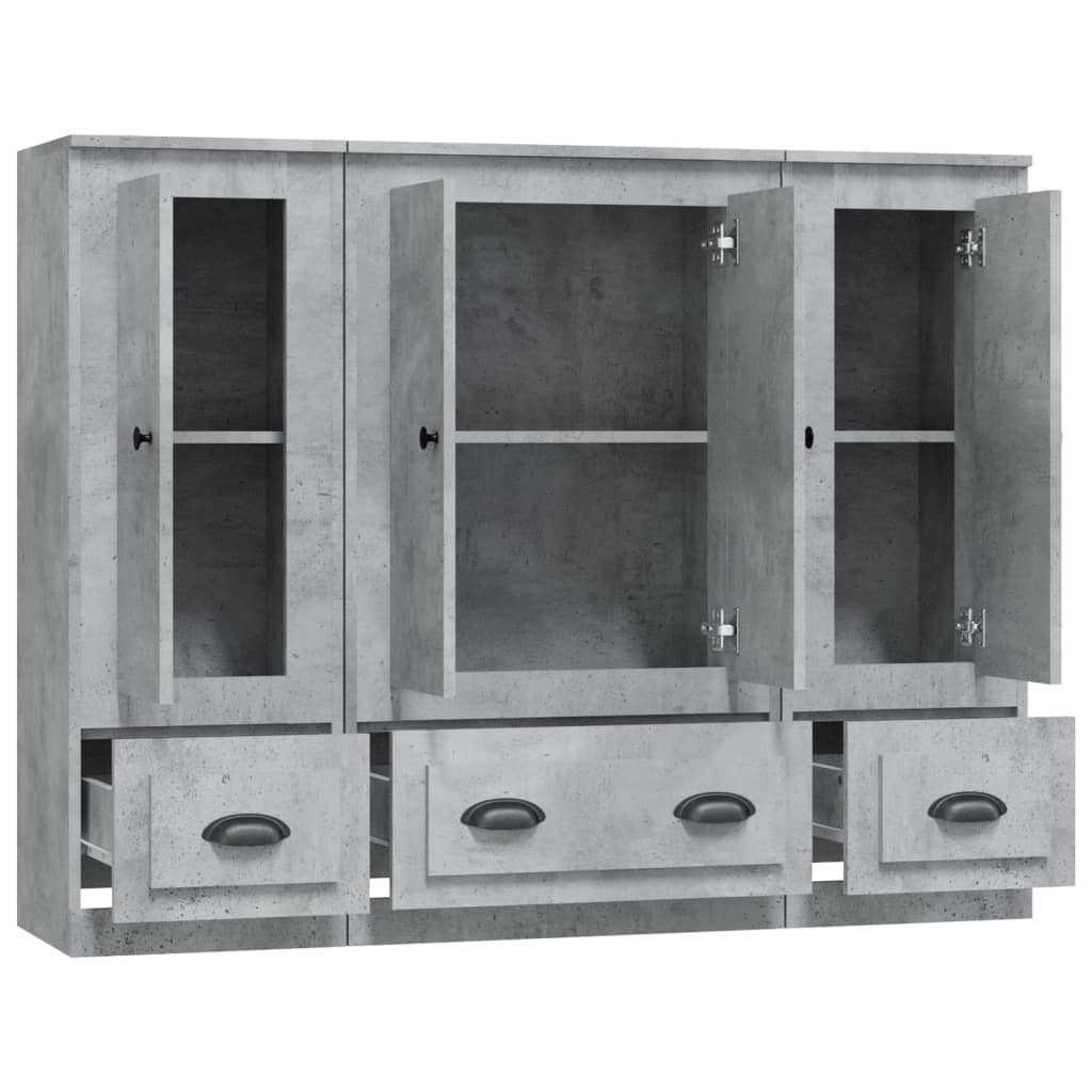 Buffets 3 pcs gris béton bois d'ingénierie