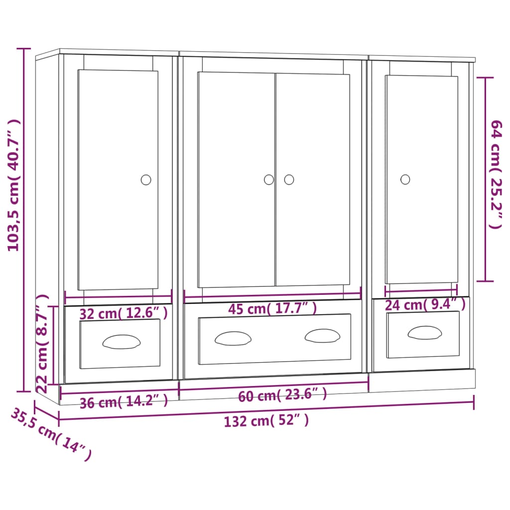 Buffets 3 pcs gris béton bois d'ingénierie - XIOS