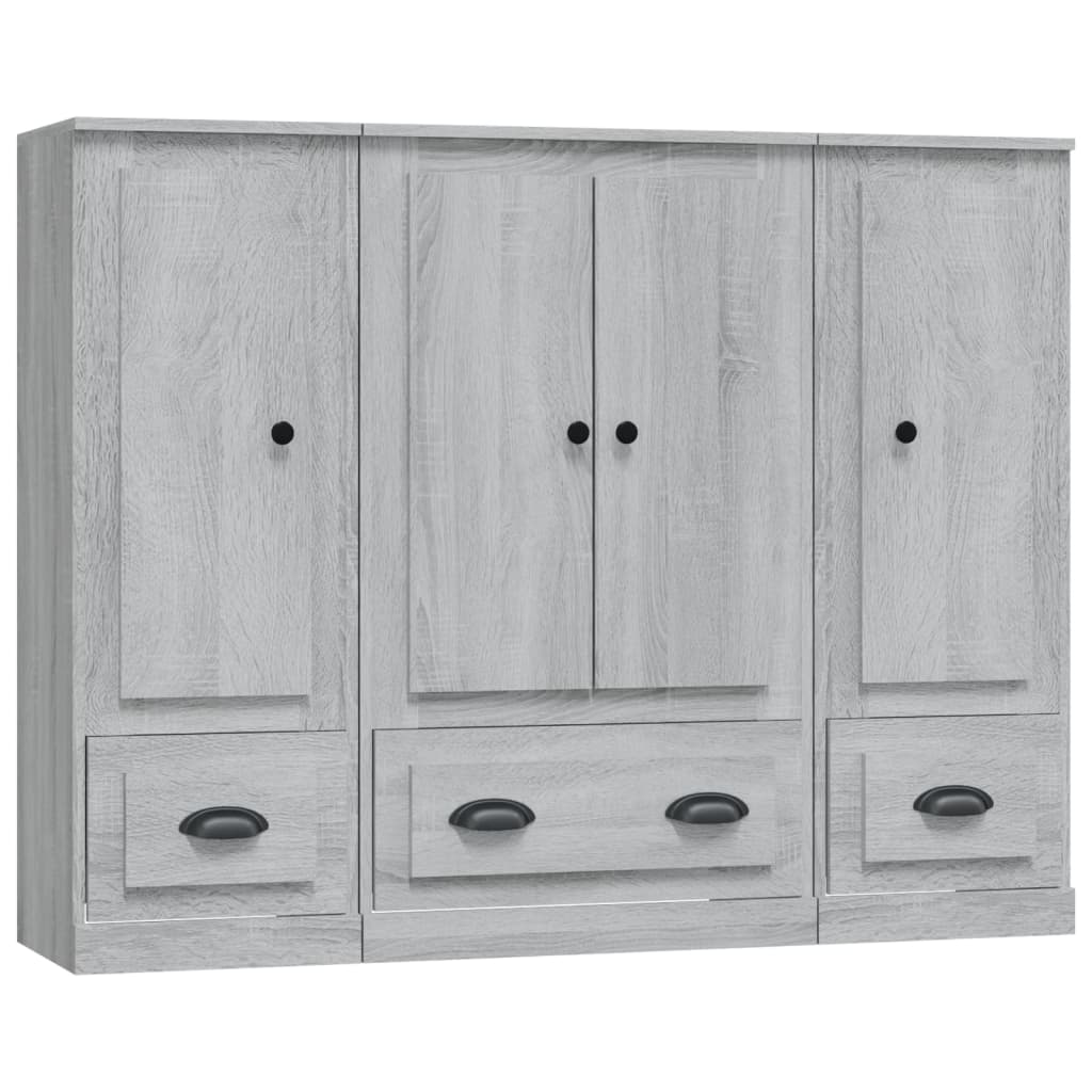 Buffets 3 pcs sonoma gris bois d'ingénierie