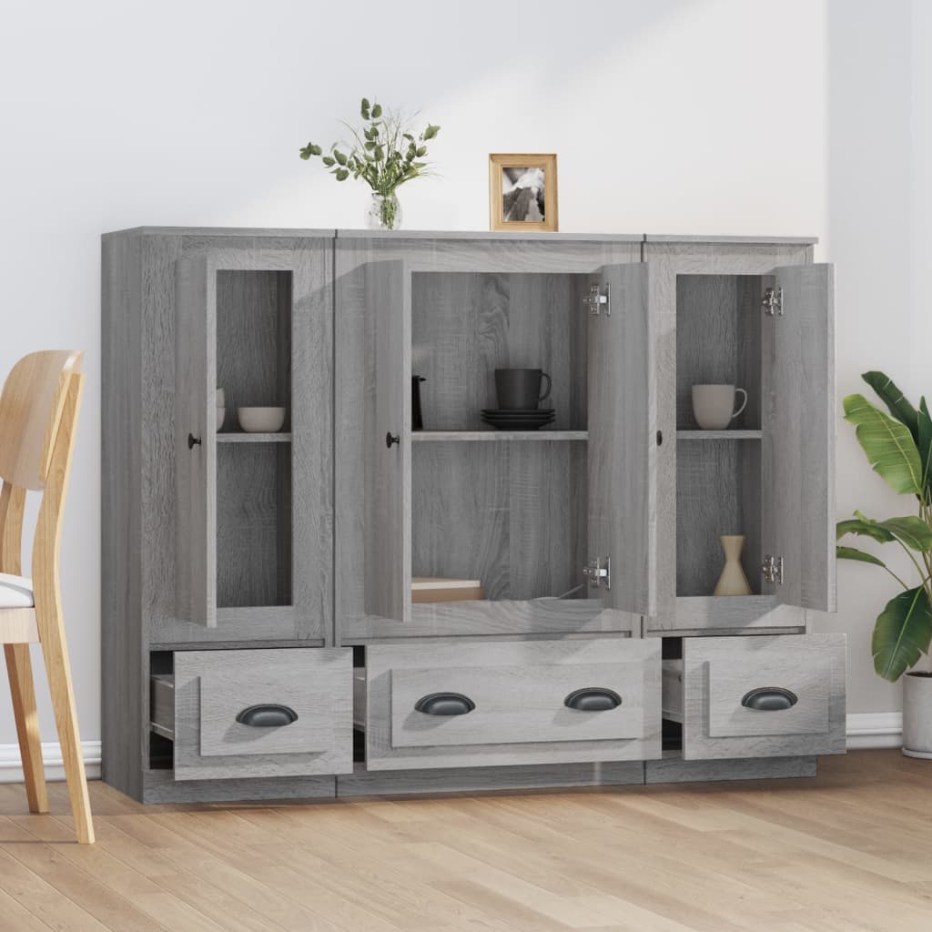 Buffets 3 pcs sonoma gris bois d'ingénierie