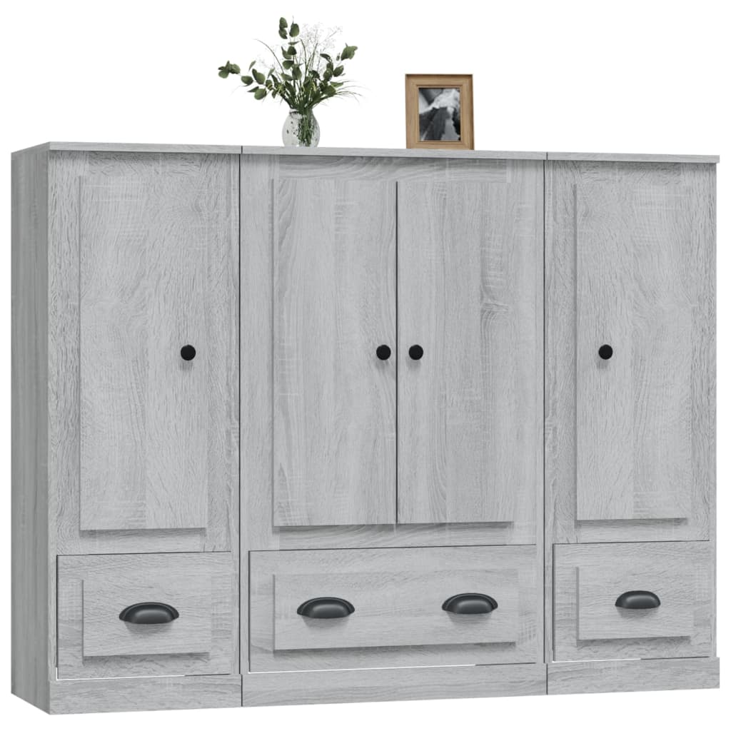 Buffets 3 pcs sonoma gris bois d'ingénierie