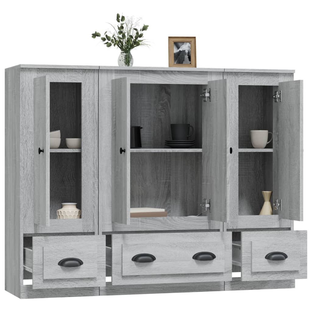 Buffets 3 pcs sonoma gris bois d'ingénierie