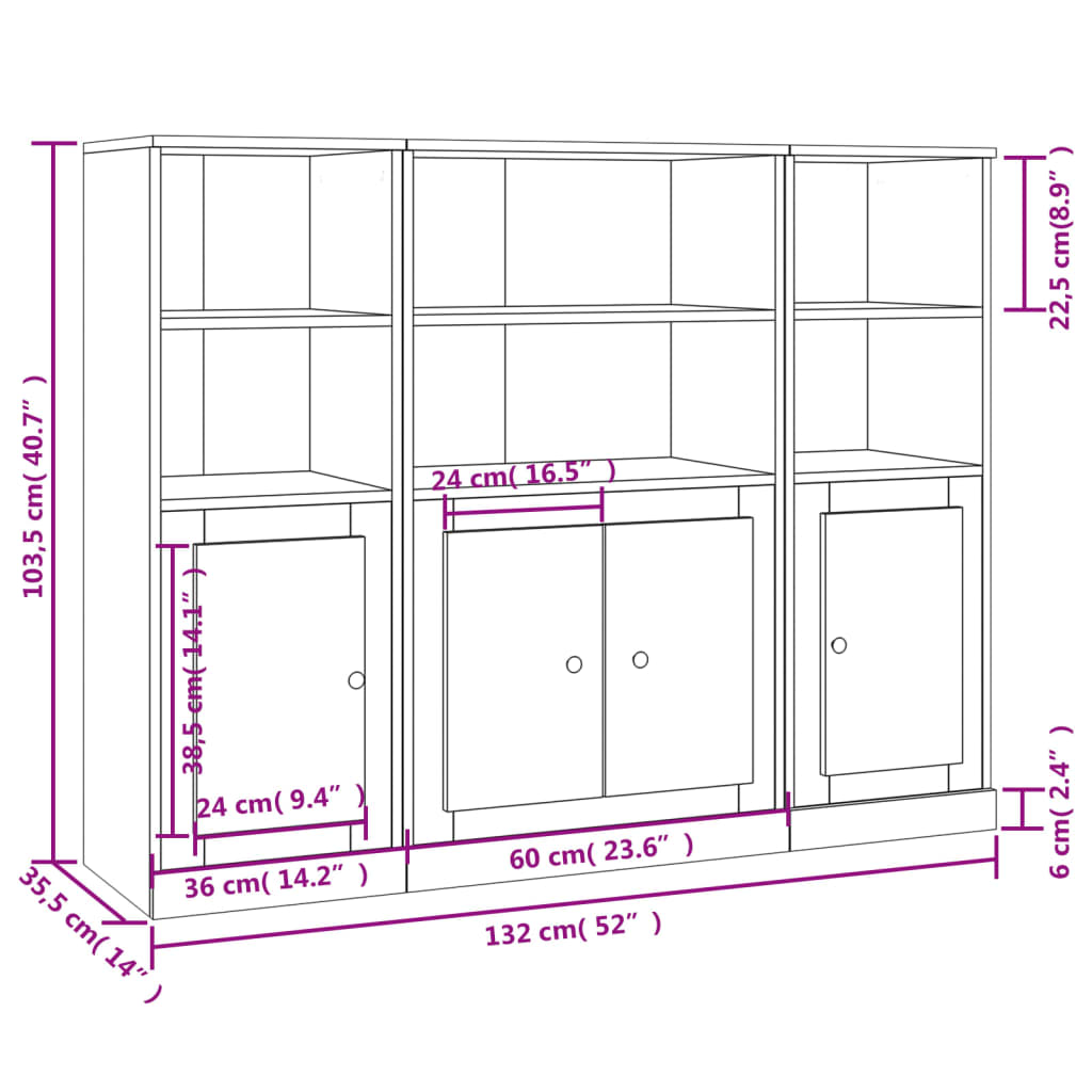 Buffets 3 pcs blanc bois d'ingénierie - XIOS