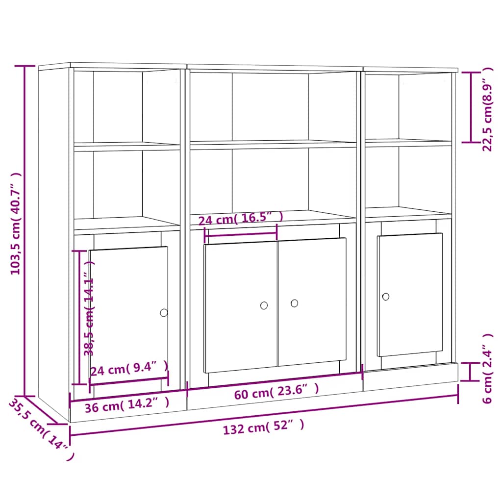 Buffets 3 pcs chêne sonoma bois d'ingénierie - XIOS