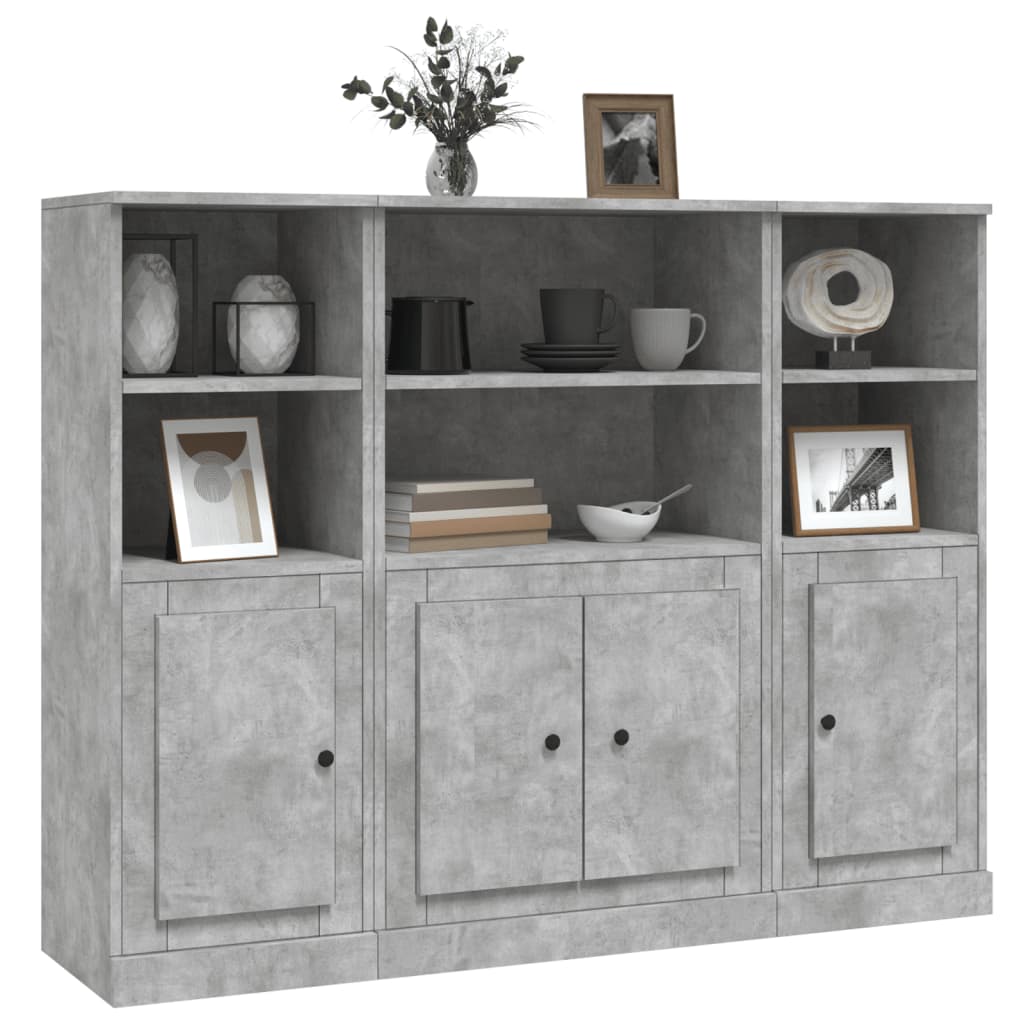 Buffets 3 pcs gris béton bois d'ingénierie - XIOS