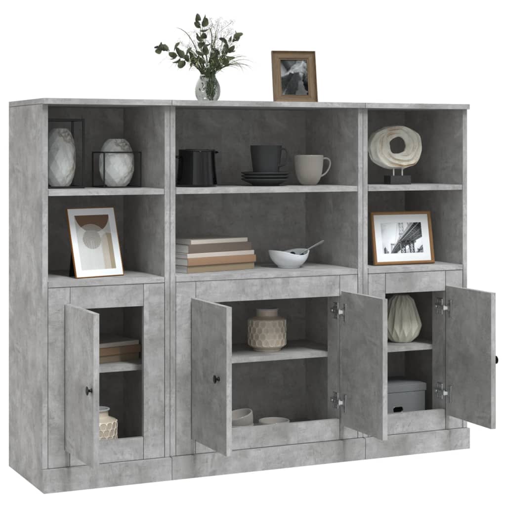 Buffets 3 pcs gris béton bois d'ingénierie - XIOS