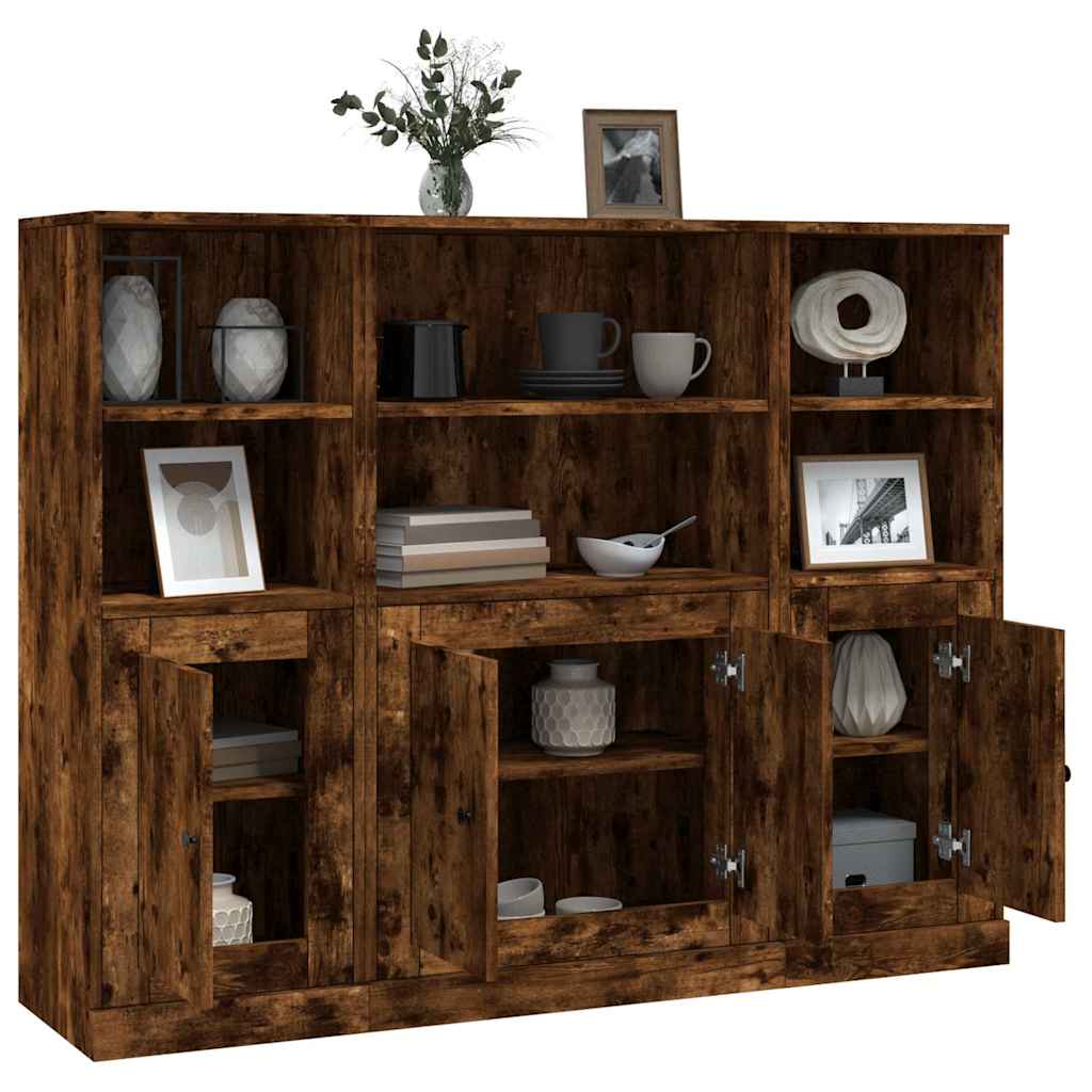 Buffets 3 pcs chêne fumé bois d'ingénierie - XIOS