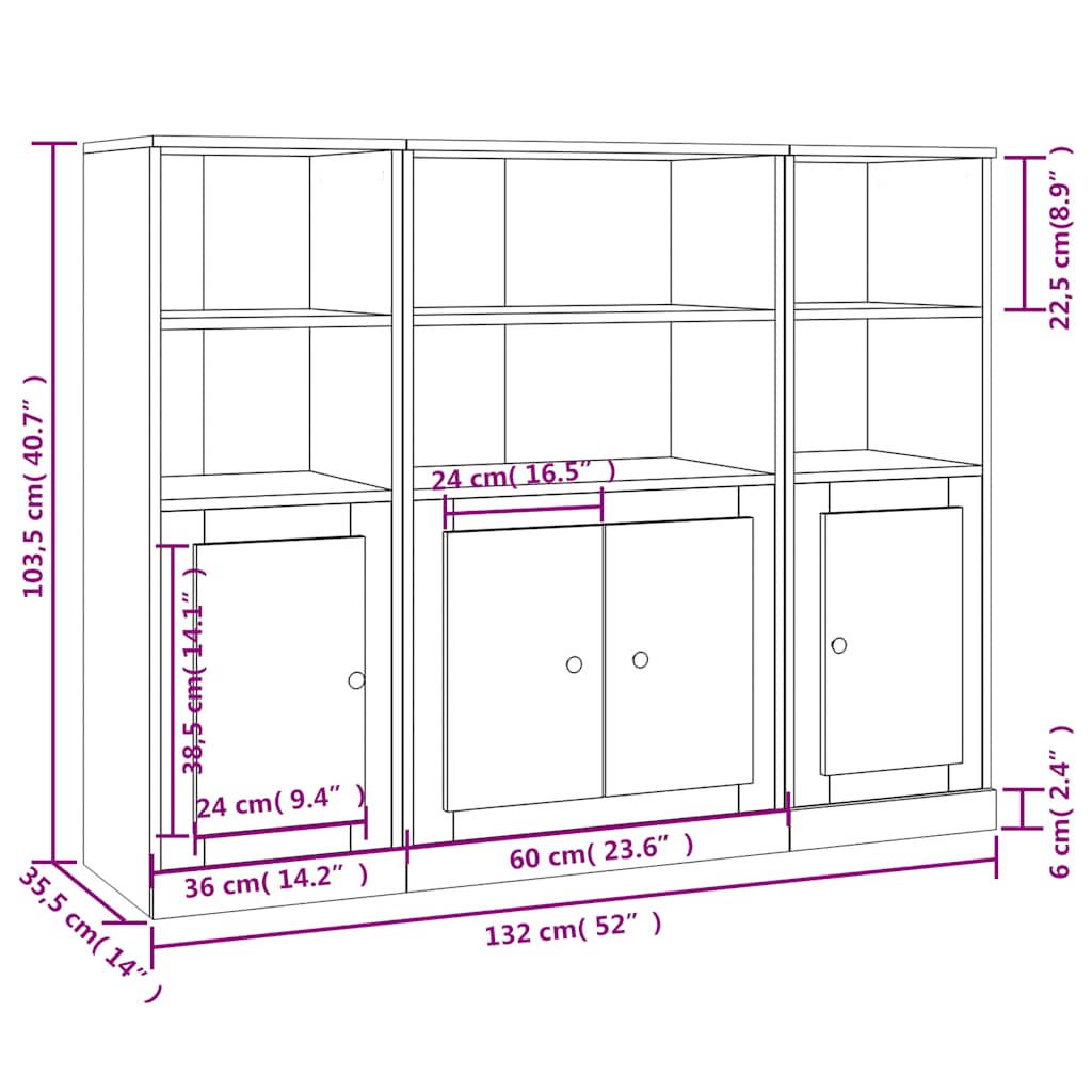 Buffets 3 pcs chêne fumé bois d'ingénierie - XIOS