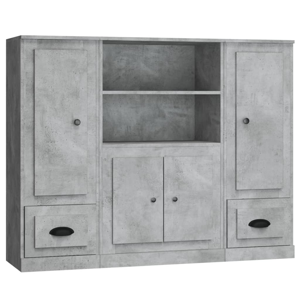 Buffets 3 pcs gris béton bois d'ingénierie - XIOS