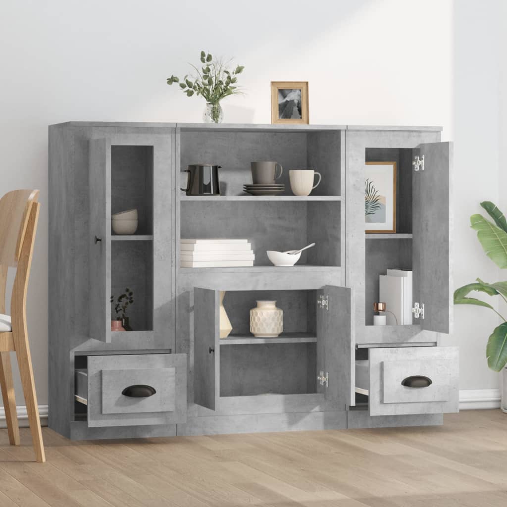 Buffets 3 pcs gris béton bois d'ingénierie - XIOS