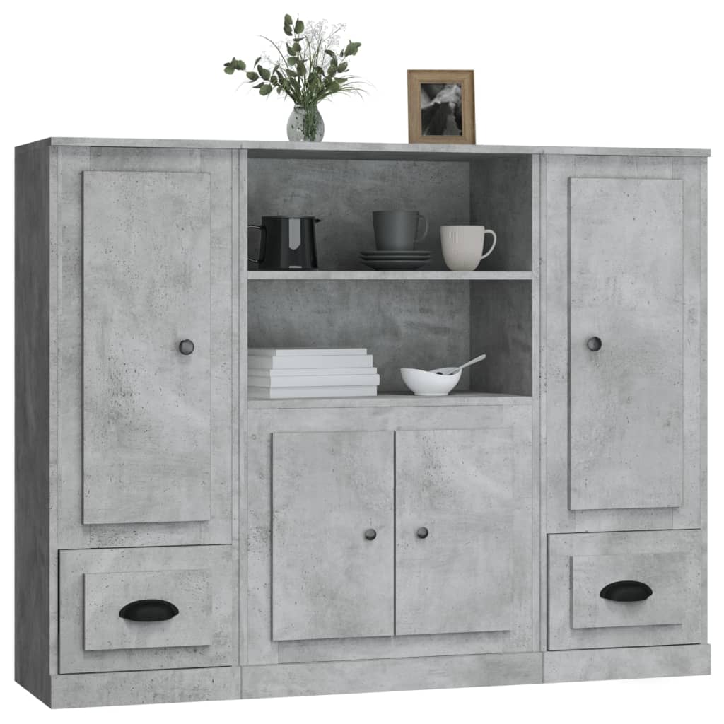 Buffets 3 pcs gris béton bois d'ingénierie - XIOS