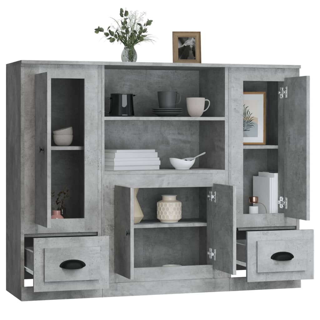Buffets 3 pcs gris béton bois d'ingénierie - XIOS