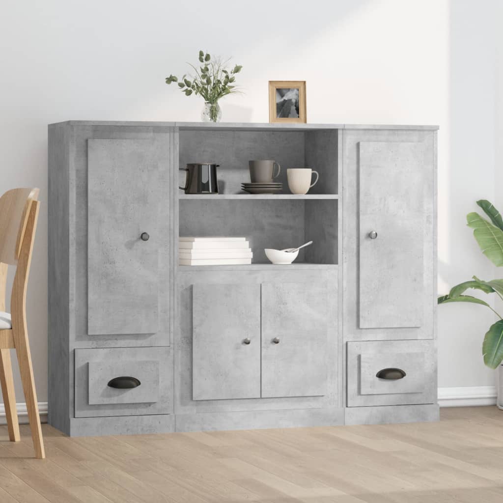 Buffets 3 pcs gris béton bois d'ingénierie - XIOS