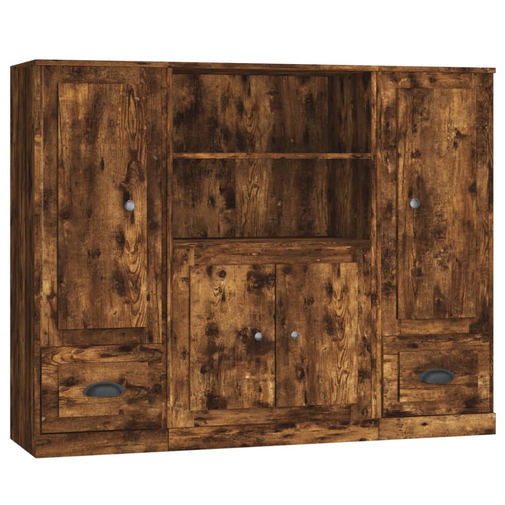 Buffets 3 pcs chêne fumé bois d'ingénierie - XIOS