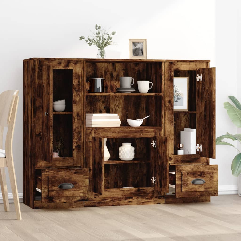 Buffets 3 pcs chêne fumé bois d'ingénierie - XIOS