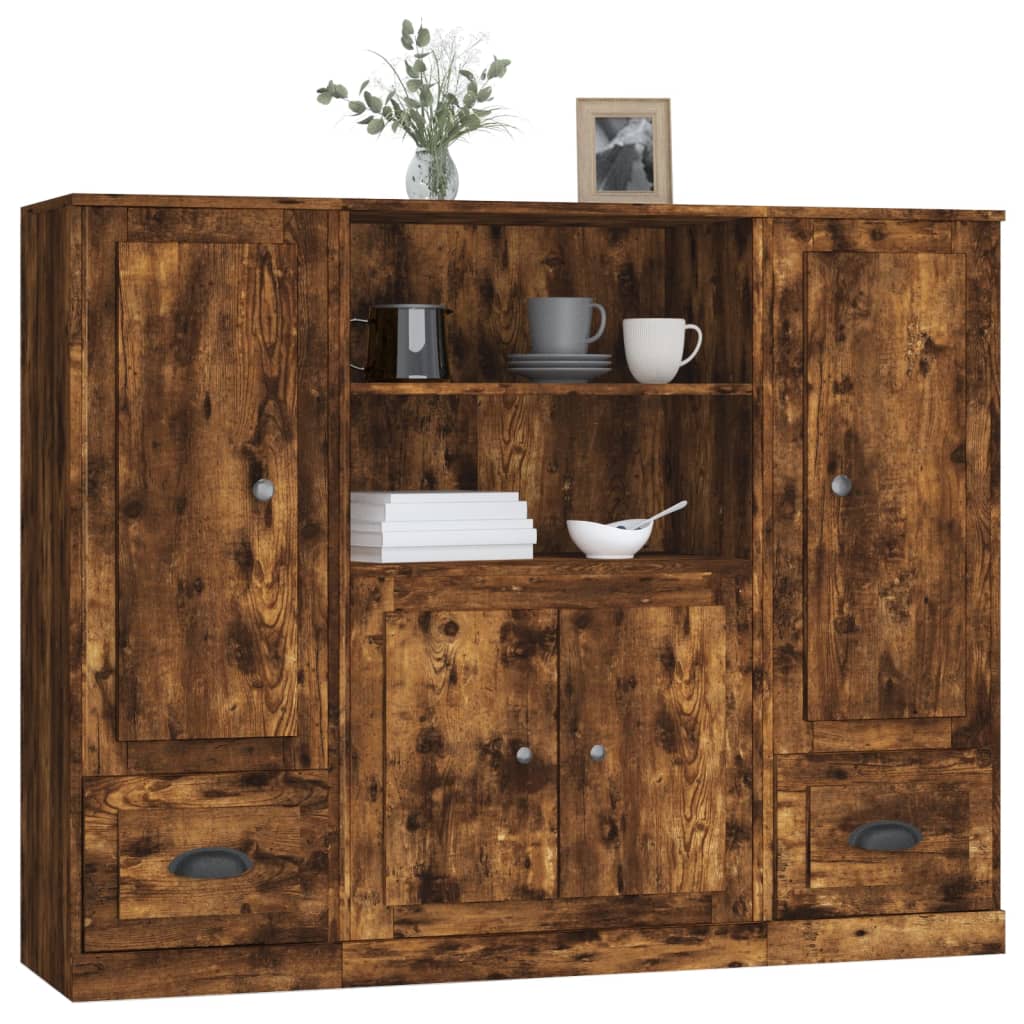 Buffets 3 pcs chêne fumé bois d'ingénierie - XIOS