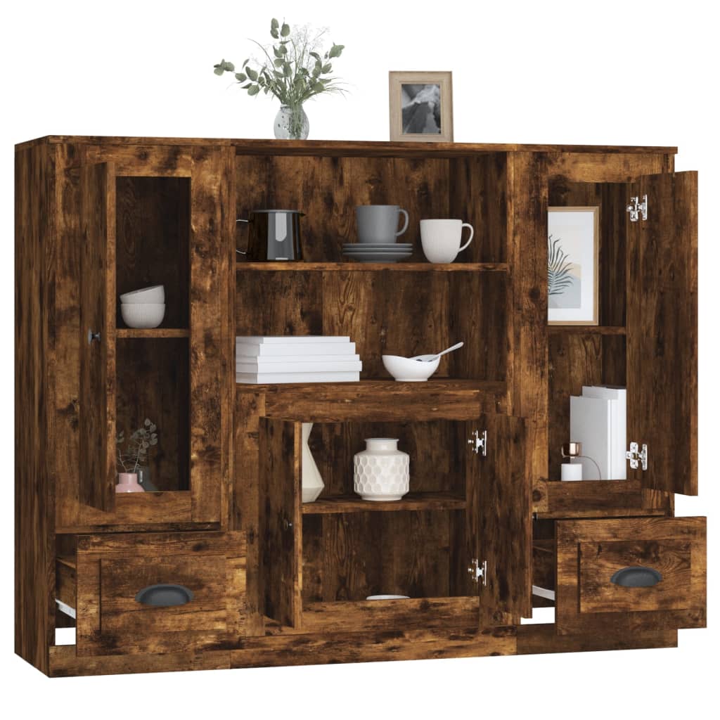 Buffets 3 pcs chêne fumé bois d'ingénierie - XIOS