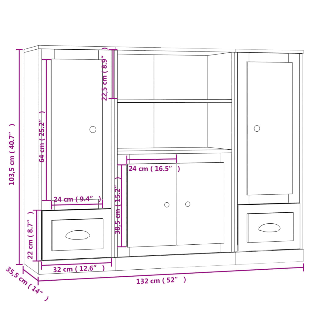 Buffets 3 pcs chêne fumé bois d'ingénierie - XIOS