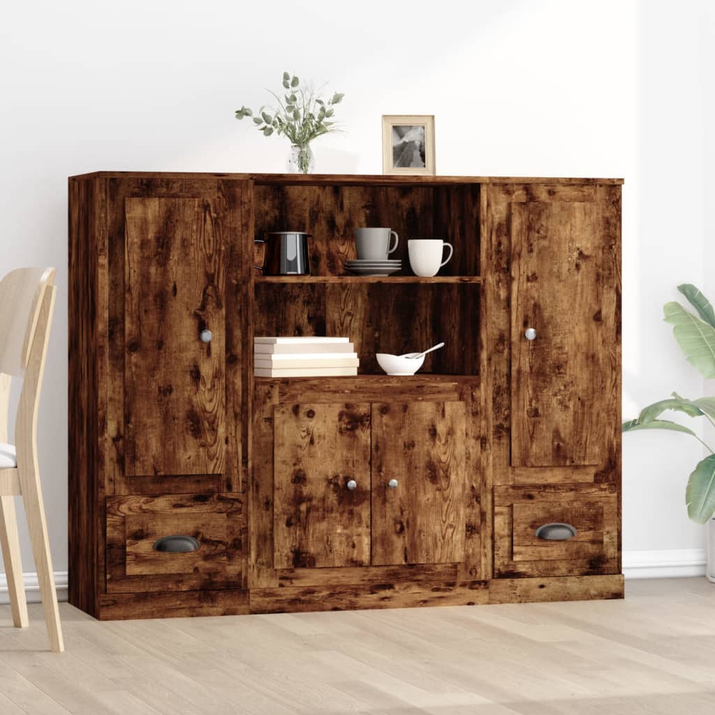 Buffets 3 pcs chêne fumé bois d'ingénierie - XIOS