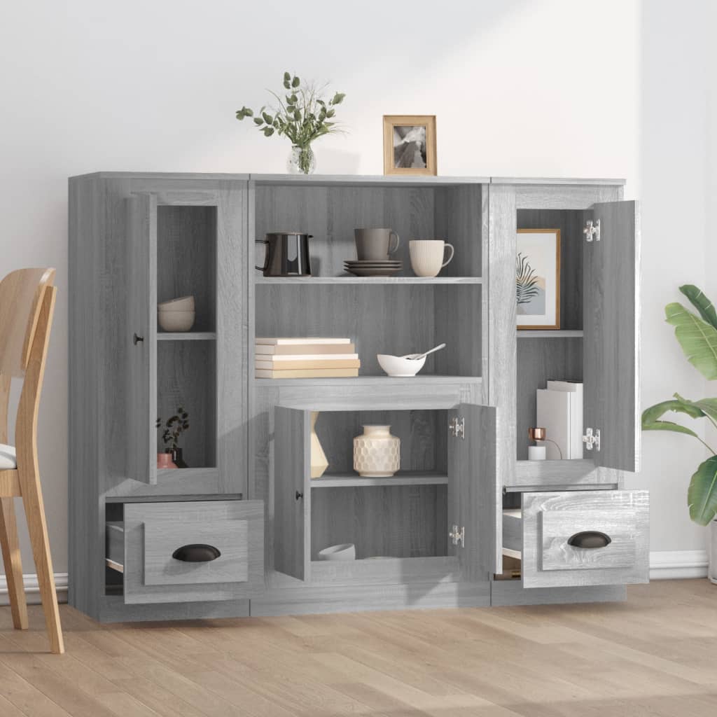 Buffets 3 pcs sonoma gris bois d'ingénierie - XIOS