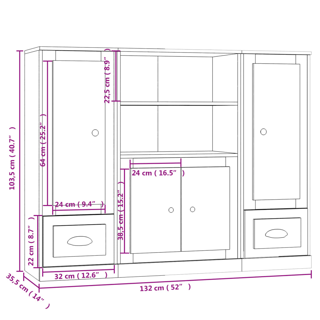 Buffets 3 pcs sonoma gris bois d'ingénierie - XIOS