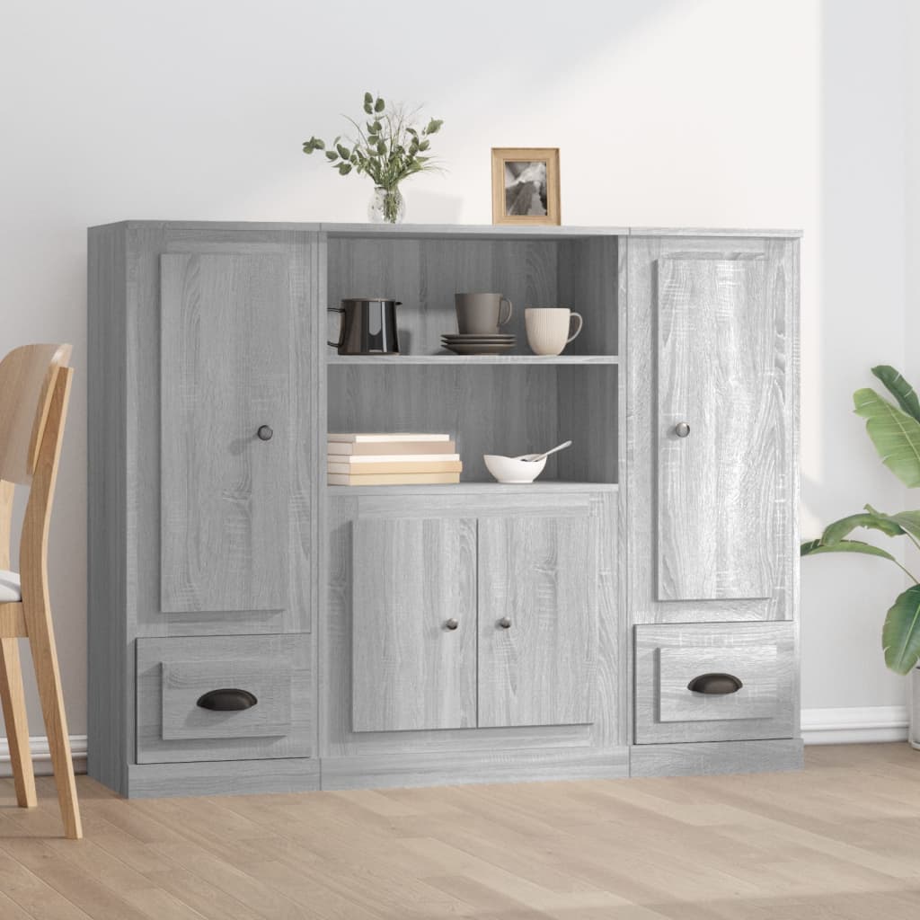 Buffets 3 pcs sonoma gris bois d'ingénierie - XIOS