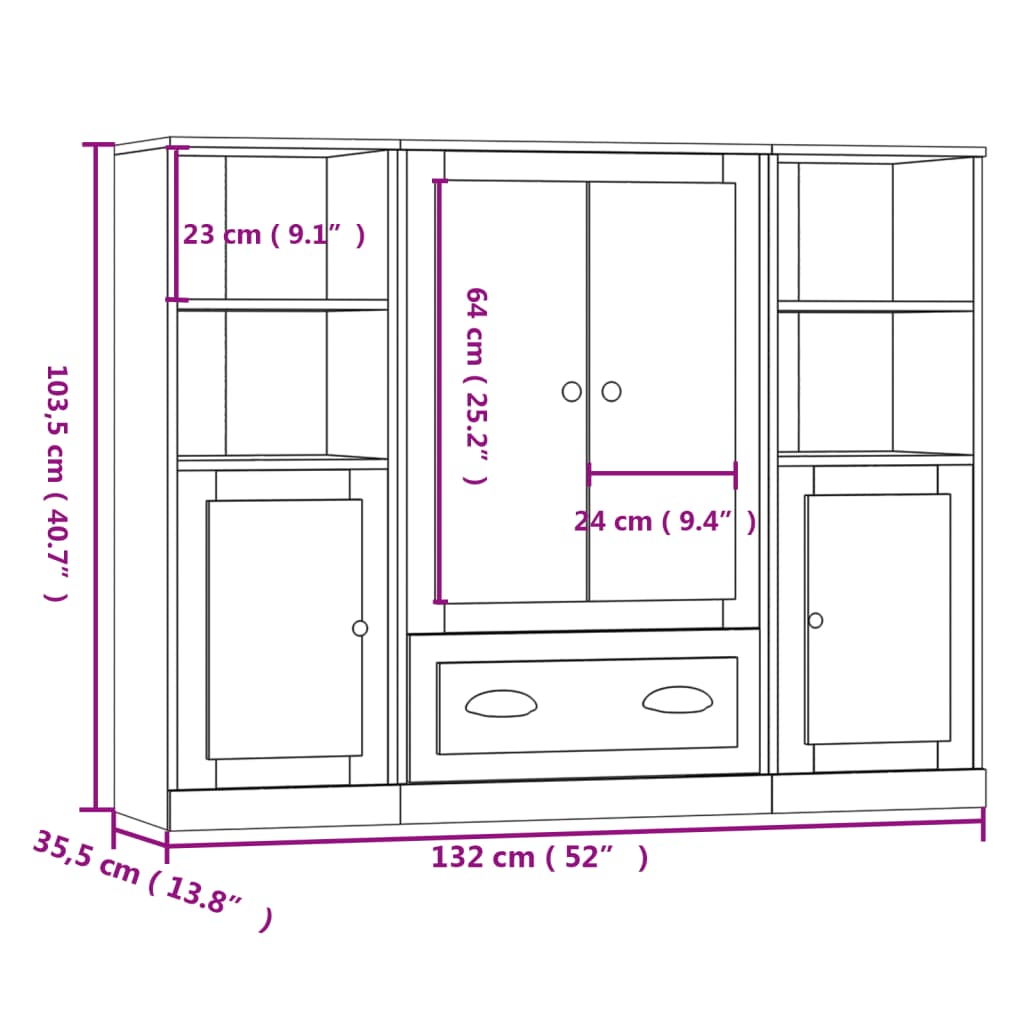 Buffets 3 pcs blanc bois d'ingénierie - XIOS