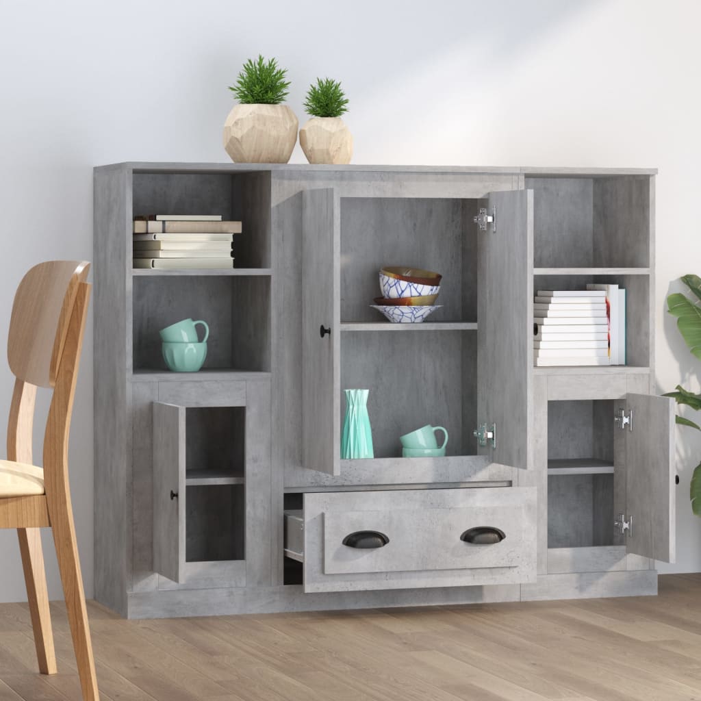 Buffets 3 pcs gris béton bois d'ingénierie