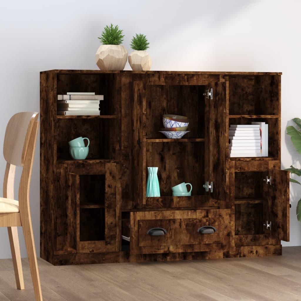 Buffets 3 pcs chêne fumé bois d'ingénierie