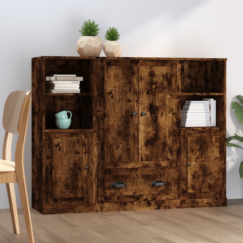 Buffets 3 pcs chêne fumé bois d'ingénierie - XIOS