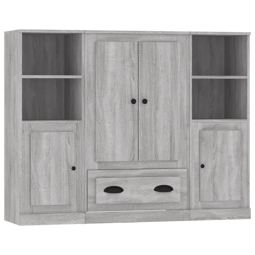 Buffets 3 pcs sonoma gris bois d'ingénierie