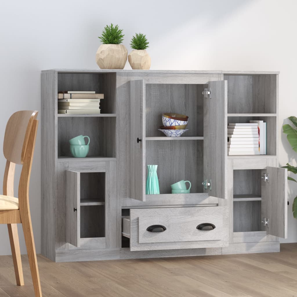Buffets 3 pcs sonoma gris bois d'ingénierie