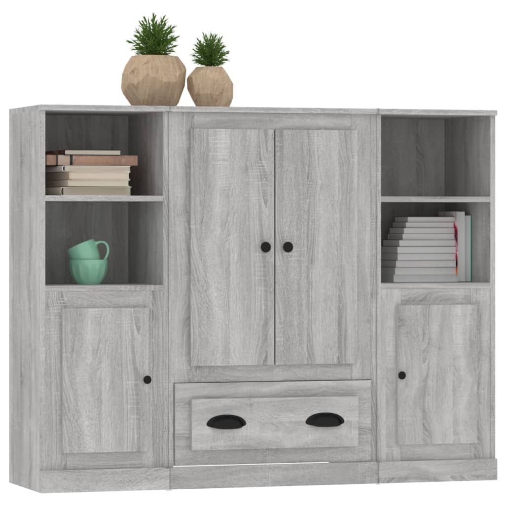 Buffets 3 pcs sonoma gris bois d'ingénierie