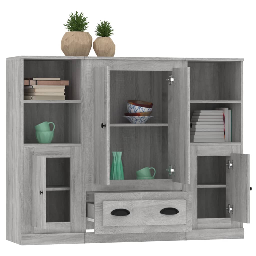 Buffets 3 pcs sonoma gris bois d'ingénierie