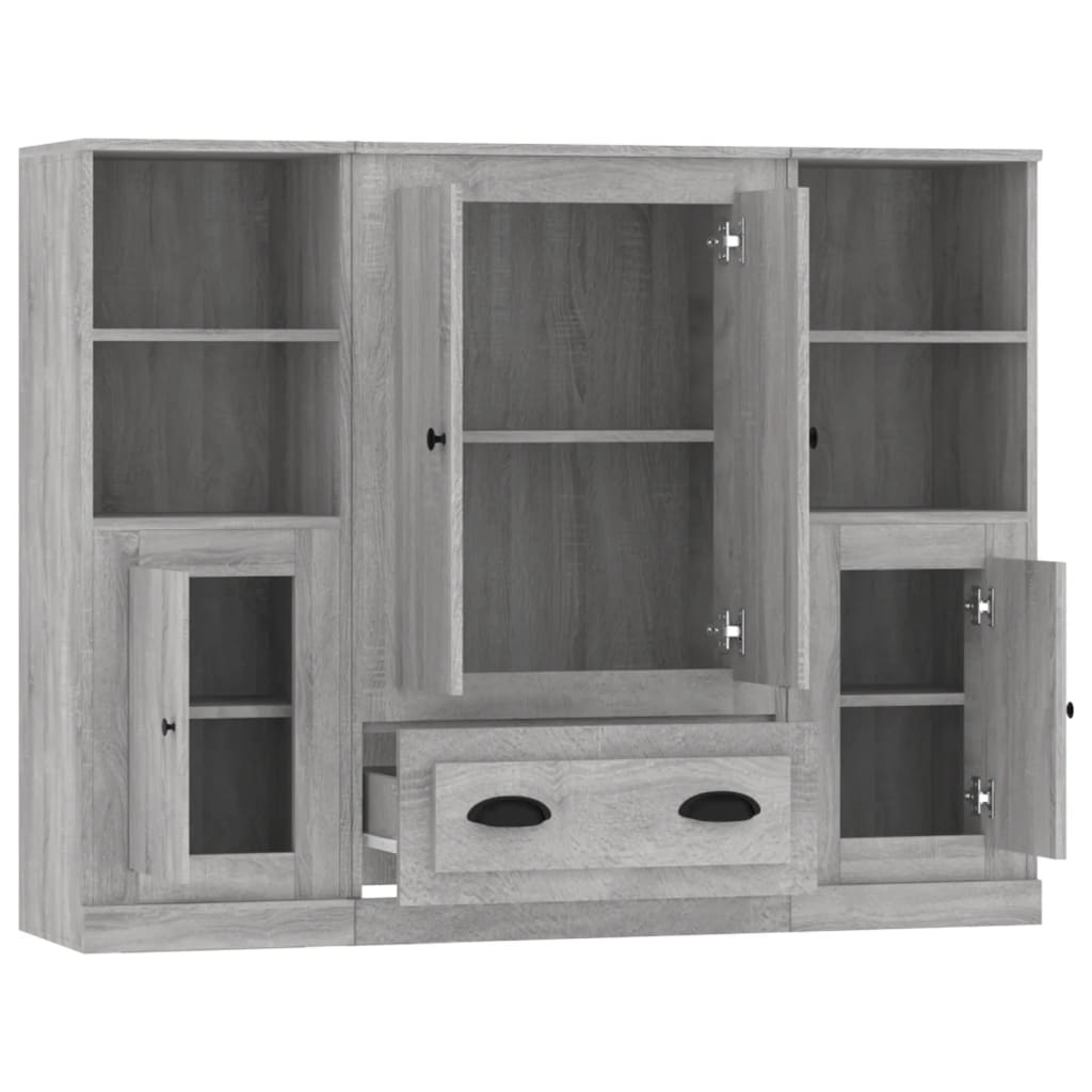 Buffets 3 pcs sonoma gris bois d'ingénierie