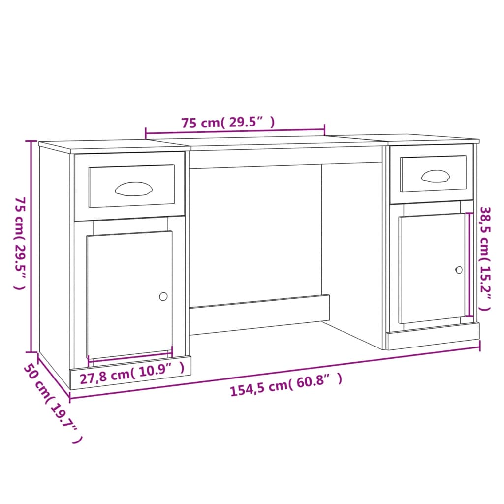 Bureau avec armoire blanc bois d'ingénierie