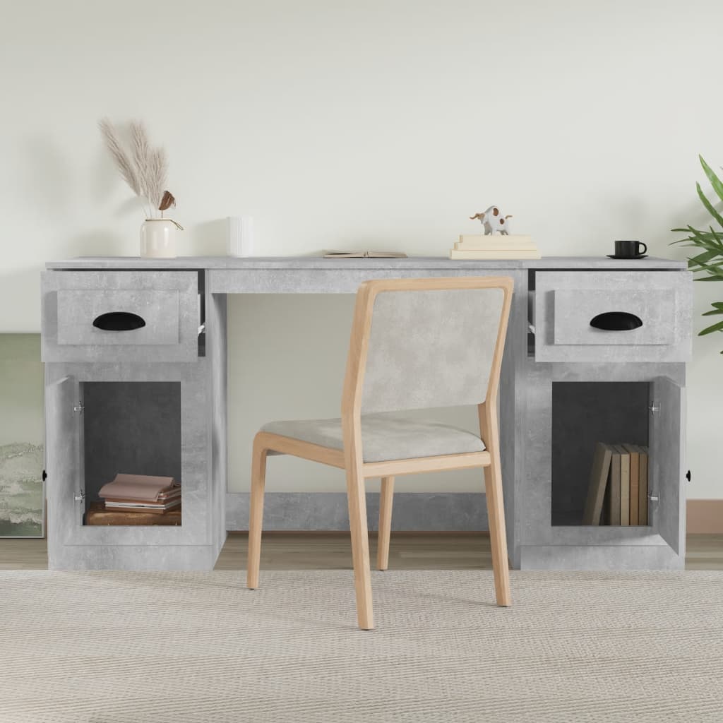 Bureau avec armoire gris béton bois d'ingénierie - XIOS