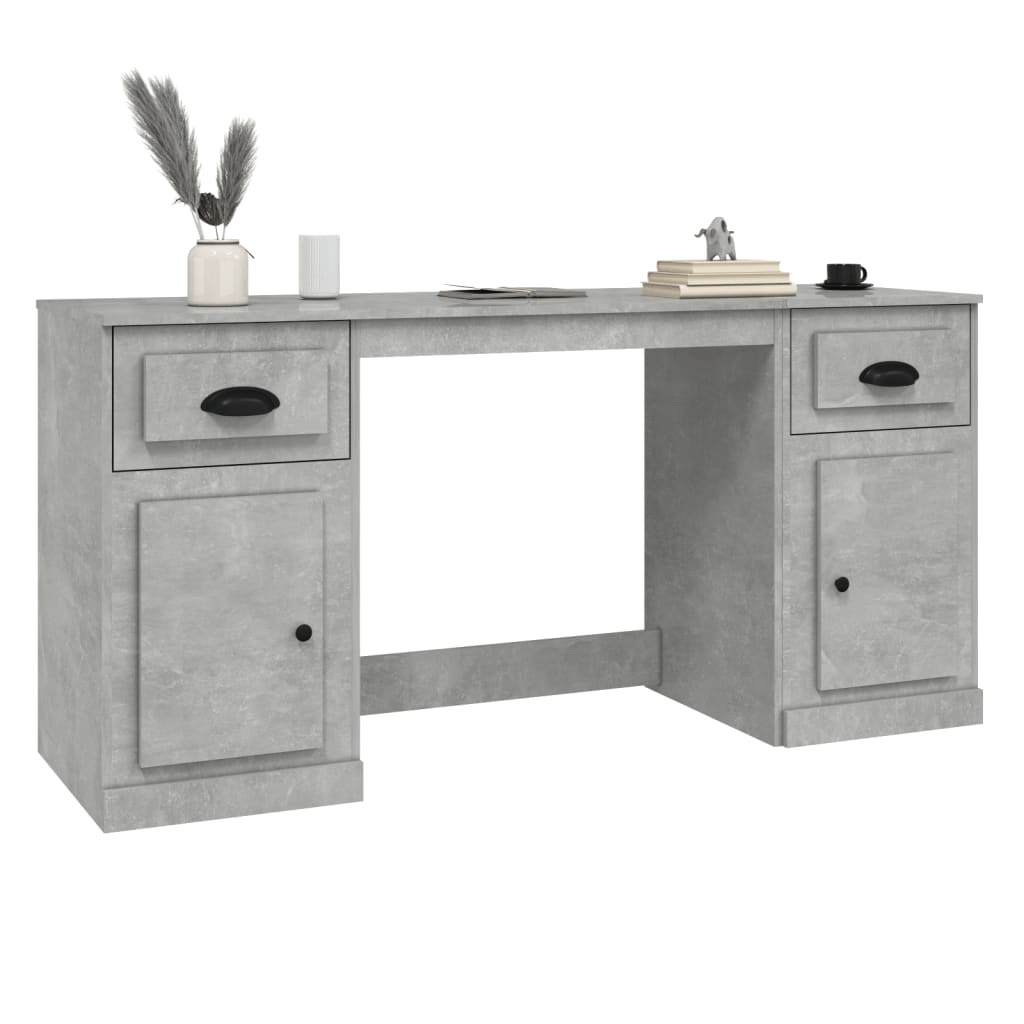 Bureau avec armoire gris béton bois d'ingénierie - XIOS