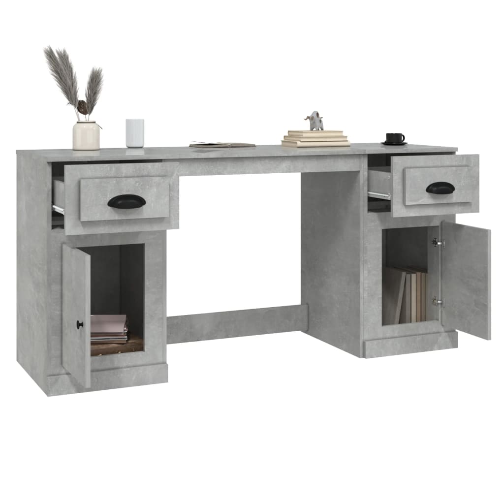 Bureau avec armoire gris béton bois d'ingénierie - XIOS