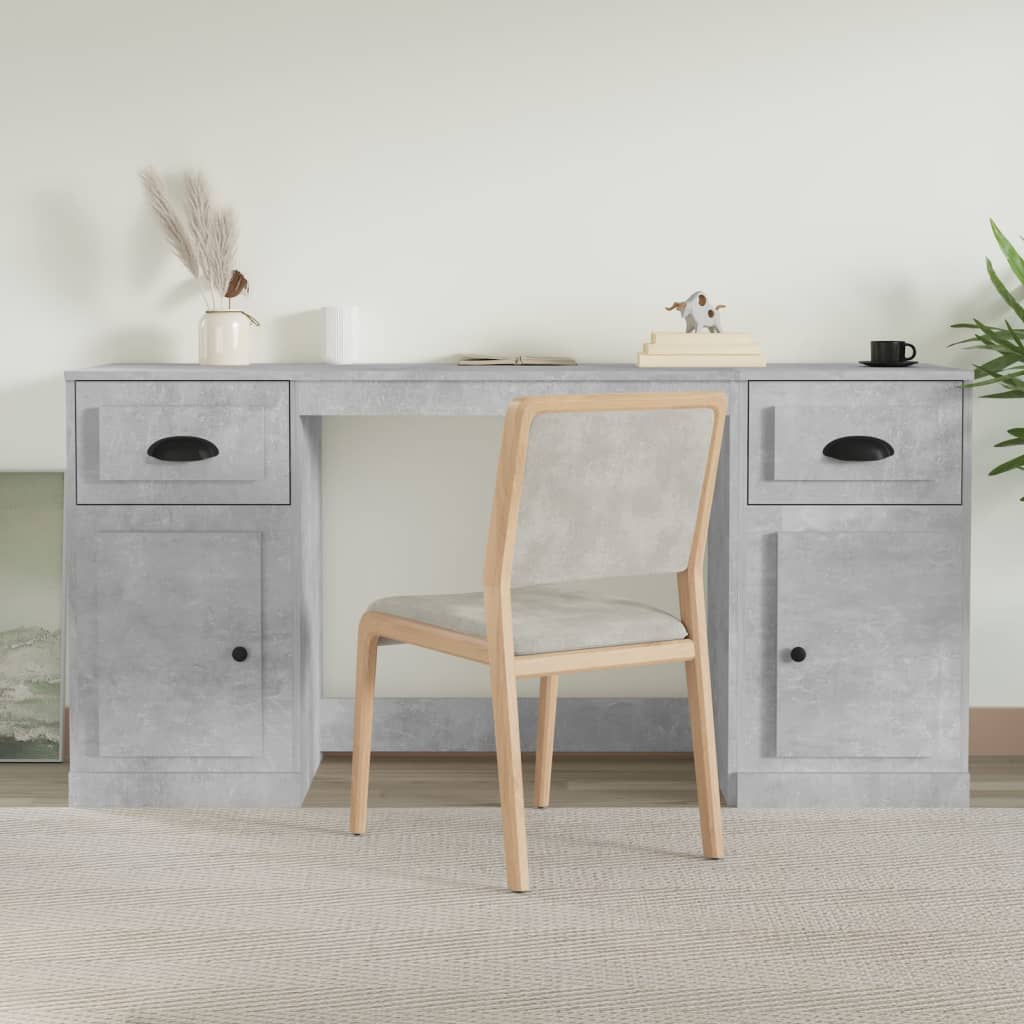 Bureau avec armoire gris béton bois d'ingénierie - XIOS