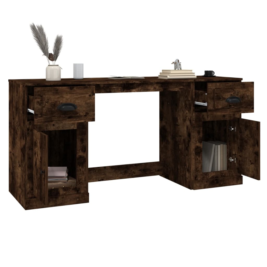 Bureau avec armoire chêne fumé bois d'ingénierie