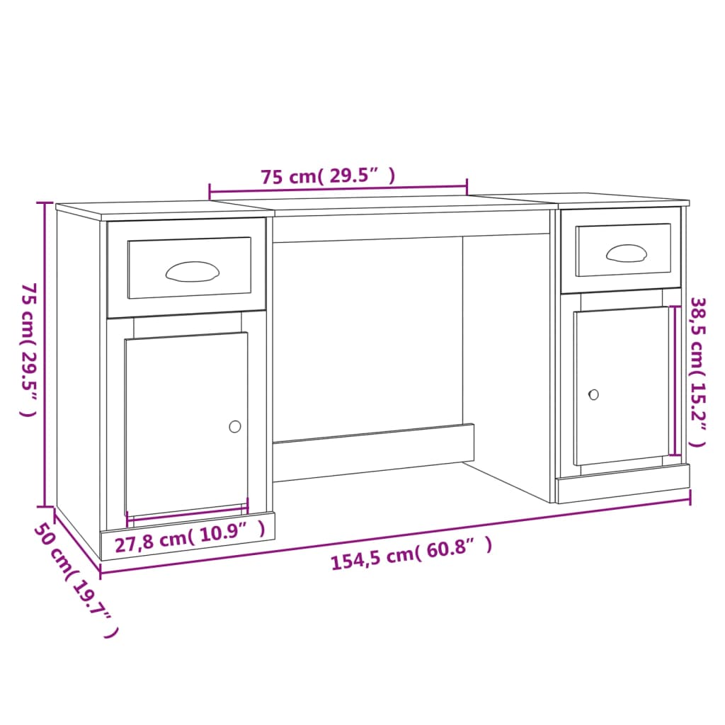 Bureau avec armoire sonoma gris bois d'ingénierie