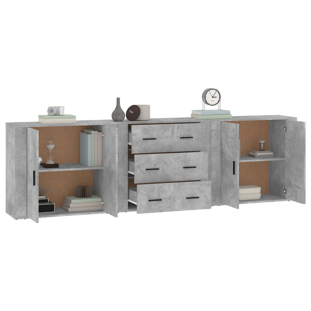 Buffets 3 pcs gris béton bois d'ingénierie - XIOS