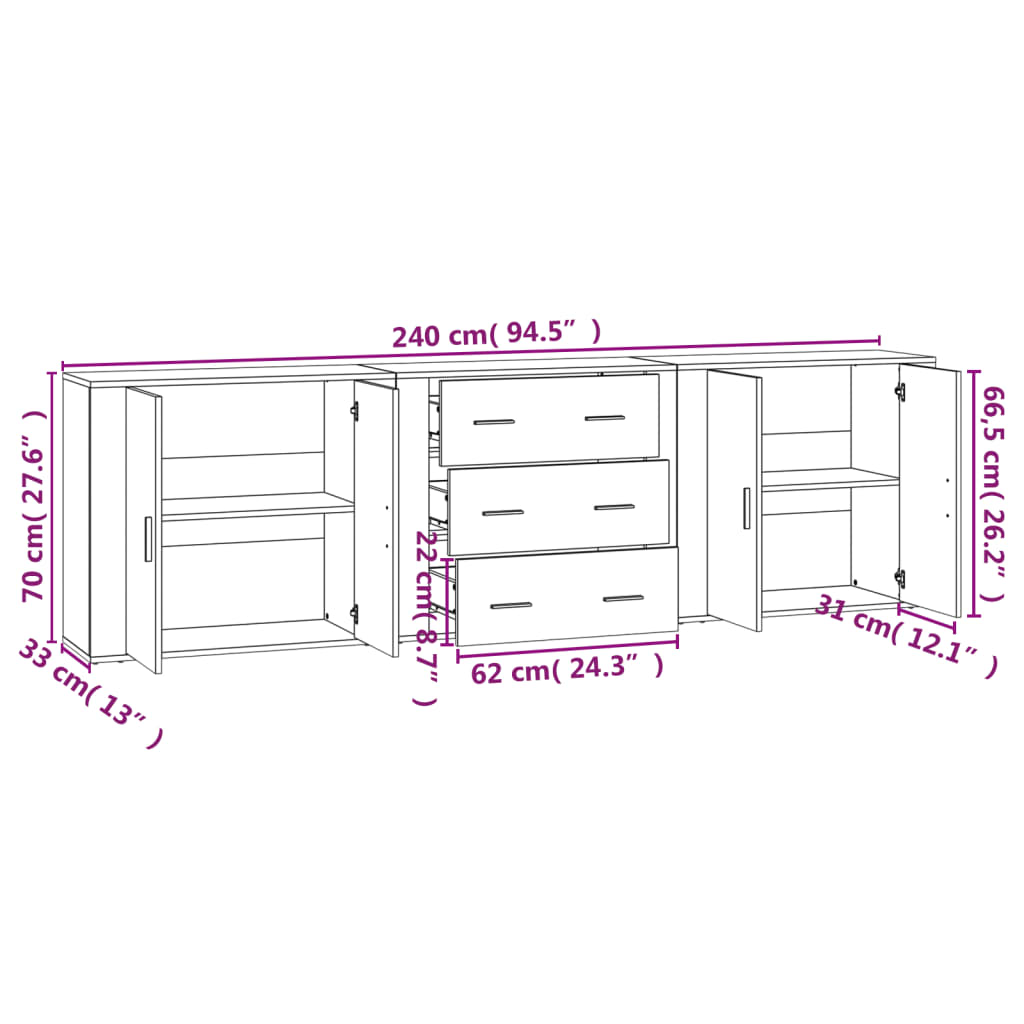 Buffets 3 pcs Chêne fumé Bois d'ingénierie - XIOS