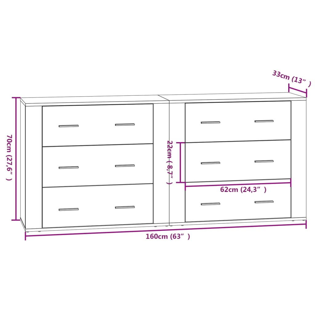 Buffets 2 pcs blanc bois d'ingénierie - XIOS